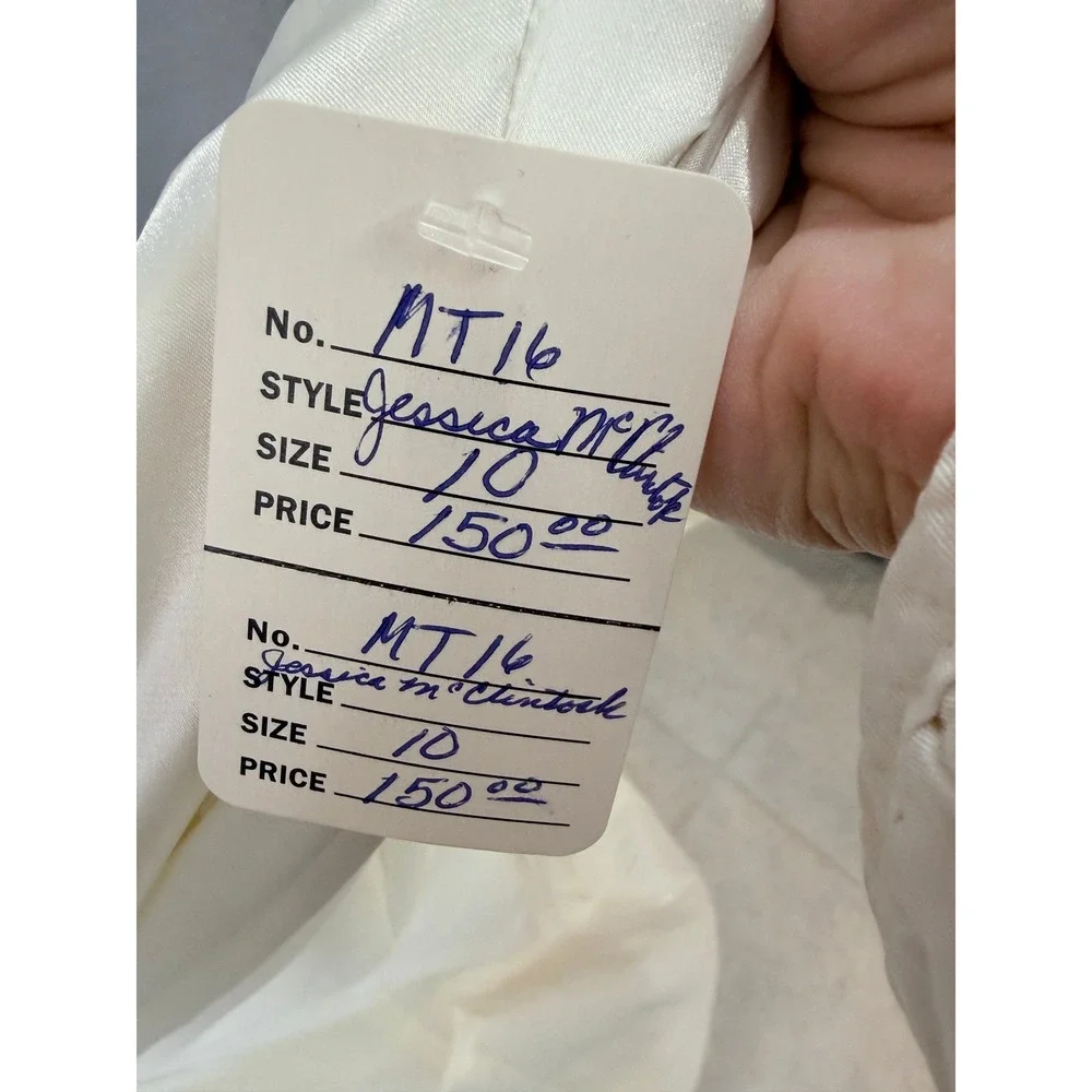 Vintage Jessica McClintock Ivory Ruched Mermaid Gown Rhinestone Brooch 10 - Picture 5 of 11